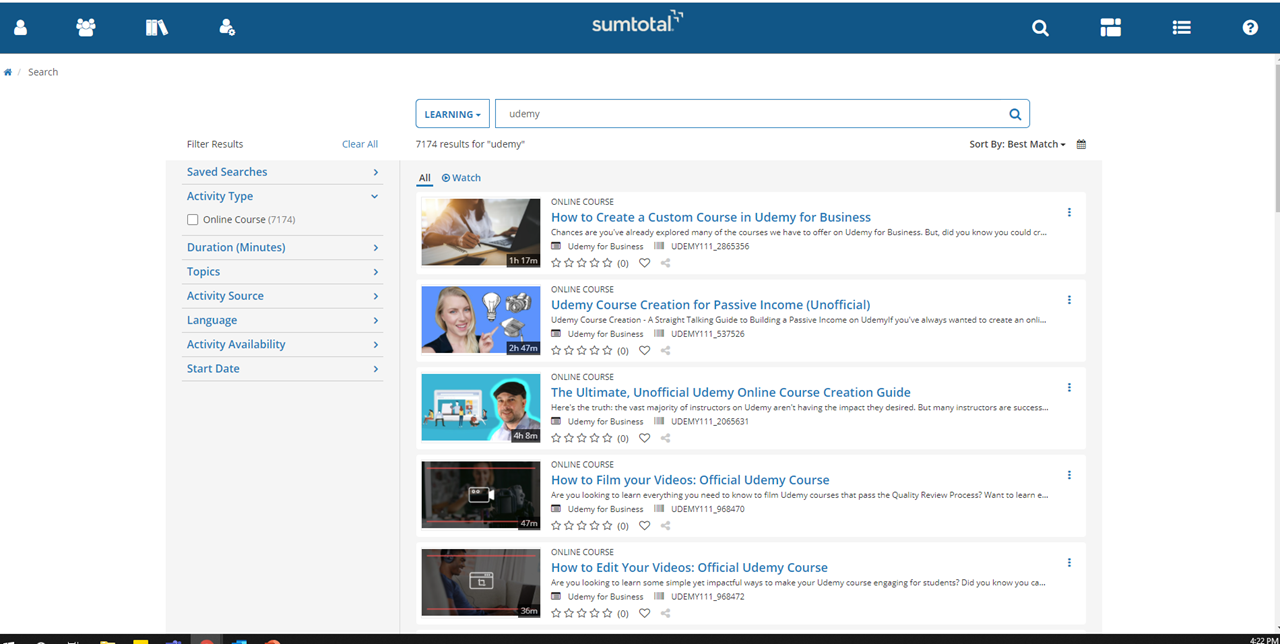 Search for Udemy Content in SumTotal